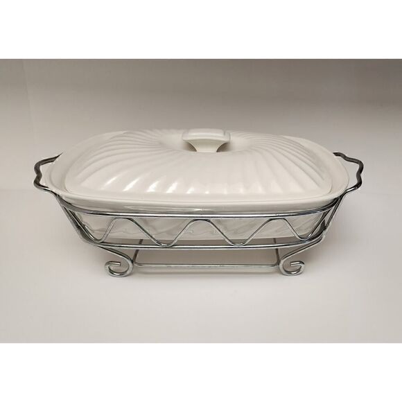 Godinger Rare Vintage 2 Quart Rectangular Covered Porcelain Baker W/Serving Rack - Picture 3 of 9